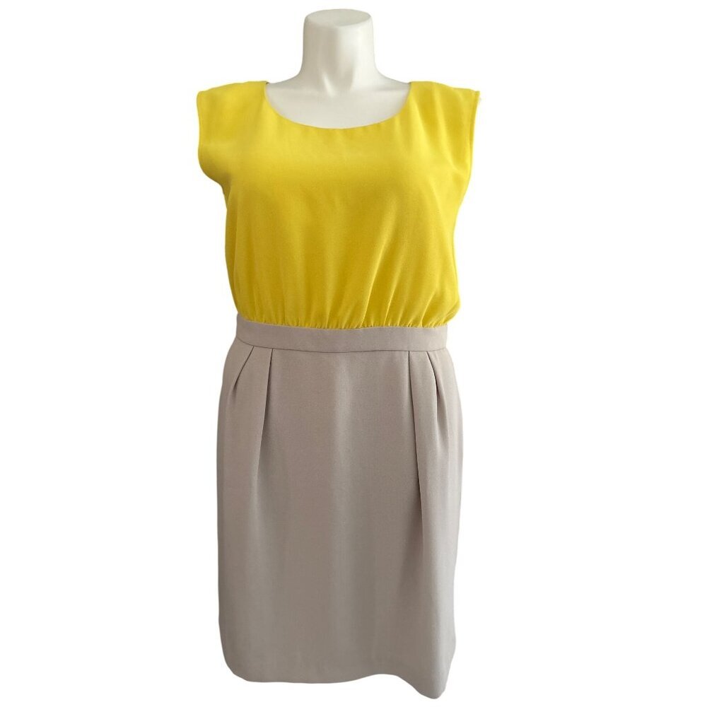 Ann Taylor Loft NWT Yellow & Beige Sleeveless Colorblock Sheath Dress Size 14
